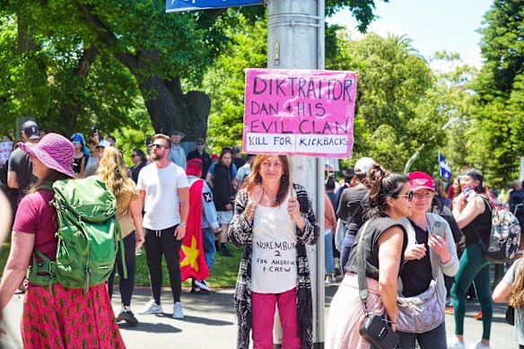 People protesting against the Pandemic Bill in Melbourne on Saturday 27 November 2021. 