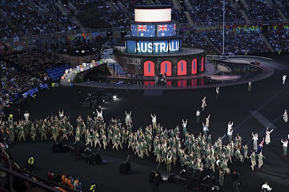 Team Australia enter Alexander Stadium.