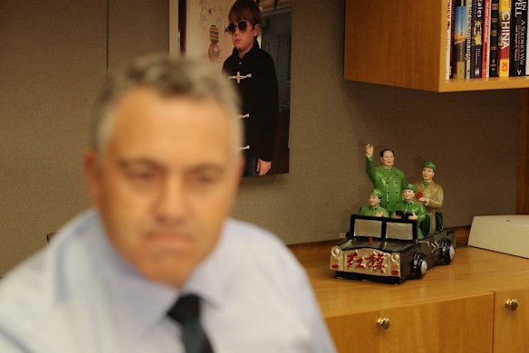 Items on Treasurer Joe Hockey's bookcase in his office at Parliament House.