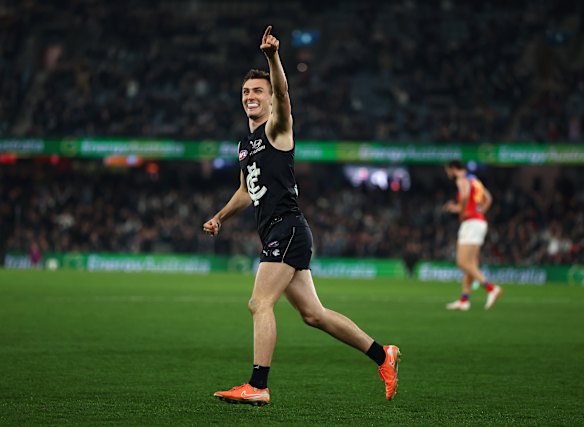 Happy days: Jagga Smith was nothing short of superb for the Blues against the Brisbane Lions.