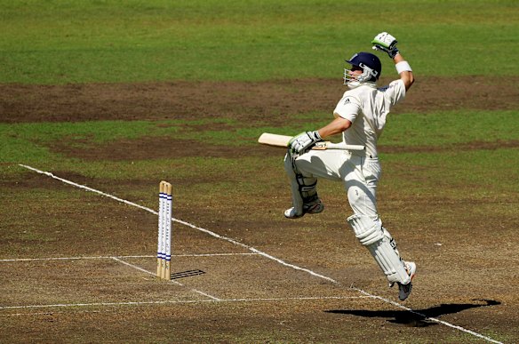 Phillip Hughes of the Blues celebrates making a century against the Victorian Bushrangers at the SCG in 2008.