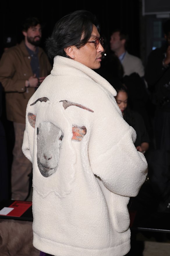 Gurung, pictured in New York, wearing his jacket that “always brings a laugh”.