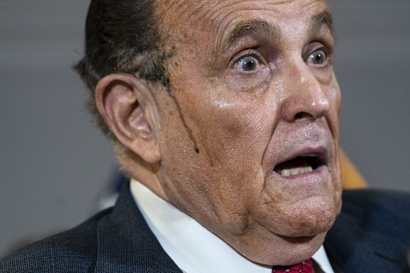 Rudy Giuliani speaks to the press inside the Republican National Committee headquarters on November 19, 2020 in Washington, DC about various lawsuits related to the 2020 election. President Donald Trump was continuing to push baseless claims about election fraud and dispute the results of the 2020 election.