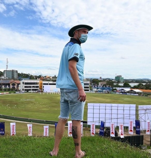 English cricket fan Rob Lewis on a fort overlooking Galle International Stadium. 