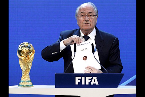 FIFA President Sepp Blatter announces Russia as the host nation for the FIFA World Cup 2018.