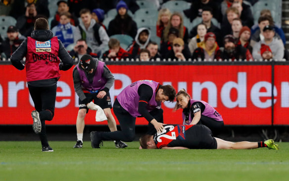 Concussed: Jake Stringer took months to recover fully after a major head knock against Richmond in round 23 last year.