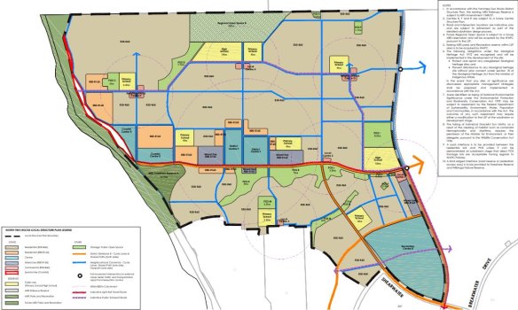 The strip outlined in red is where the special use zones were preferred. The orange bordering that zone represents high density residential development. 