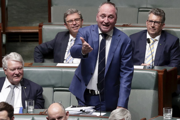 Former deputy prime minister Barnaby Joyce in Question Time on Thursday. 