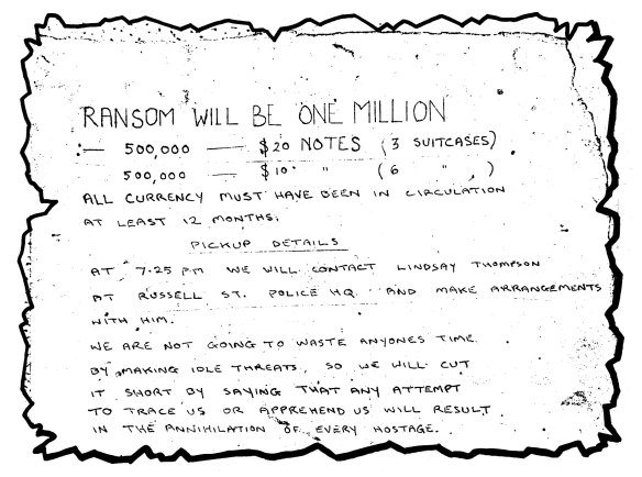 The ransom note left by the kidnappers at the school.
