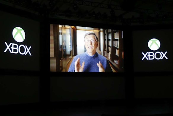 Microsoft chairman Bill Gates addresses the crowd in a video.