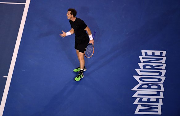 Britain's Andy Murray reacts during his men's singles final match against Serbia's Novak Djokovic on day fourteen of the 2015 Australian Open tennis tournament in Melbourne on February 1, 2015. 