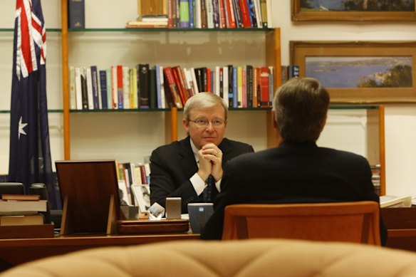 Prime Minister Kevin Rudd and Treasurer Wayne Swan in the Prime Minister s office on Monday 11 May 2009 on the eve of the Federal Budget.