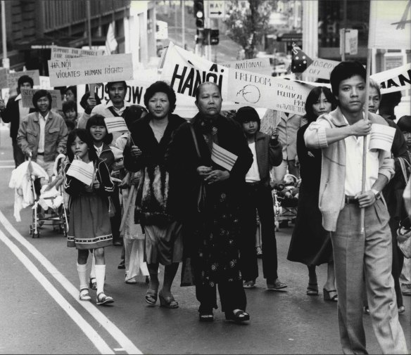 “Vietnamese marchers en-route to the War Memorial yesterday.” May 3, 1981.