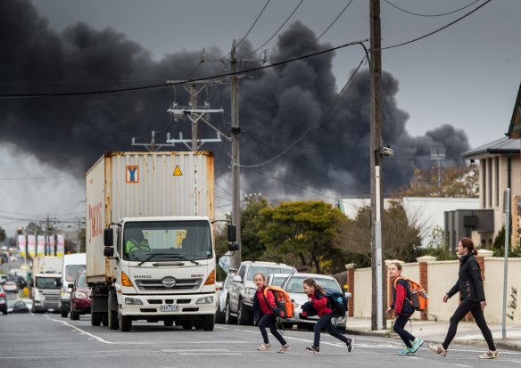 Children from Kingsville Primary school were picked up early after the school was closed due to a huge factory fire.