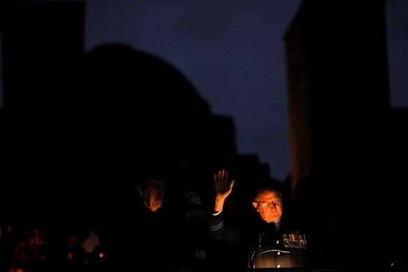 Chaplain Wing Commander Mark Willis during the ANZAC Day dawn service at the Australian War Memorial in Canberra.