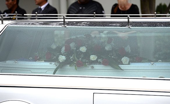 Tara Brown's coffin arrives at the funeral service for the Gold Coast mother who was allegedly bashed to death by her ex-partner Lionel Patea.