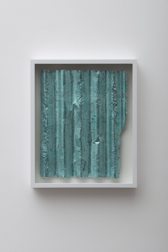 Rachel Whiteread, 'Untitled (Blue Leaf)', 2016, aluminium leaf and papier mâché, 58 × 48cm (framed). Danny Goldberg Collection. Image © the artist, courtesy the artist and Galleria Lorcan O’Neill, Rome.