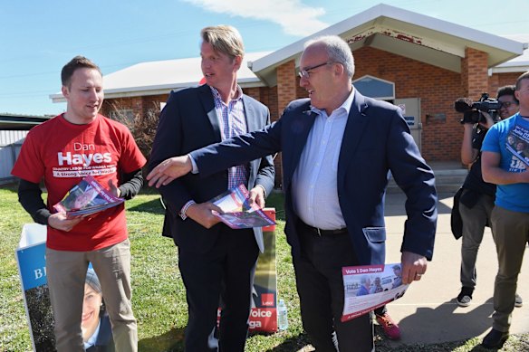 Dan Hayes with Luke Foley at the Glenfield Park Scout Hall booth.