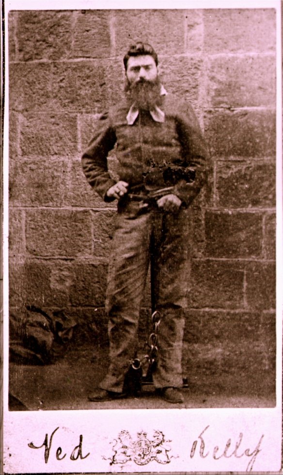 Portrait of Ned Kelly taken in Melbourne Gaol by Charles Nettleton.