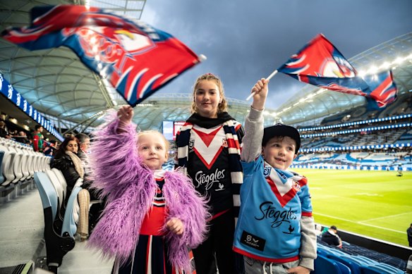 Aurora, Parker and Charli attend the first game at the new Allianz Stadium.
