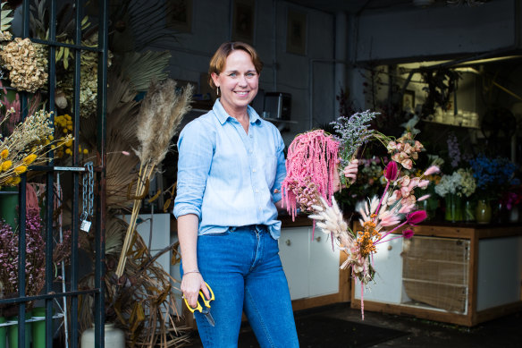 Jane Lampe, owner of Floreat in Sydney, has found sales of her wreaths made from preserved and dried flowers have boomed during COVID-19.
