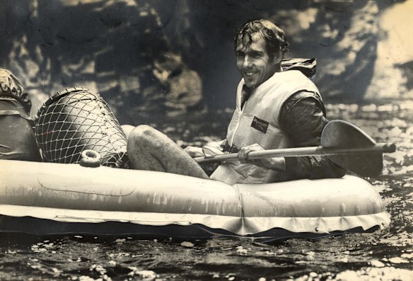 Bob Brown rafts down the Franklin River, Tasmania, 1976.