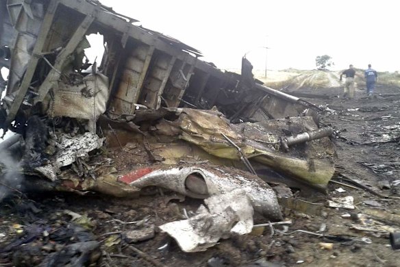 The site of a Malaysia Airlines Boeing 777 plane crash in the settlement of Grabovo in the Donetsk region.
