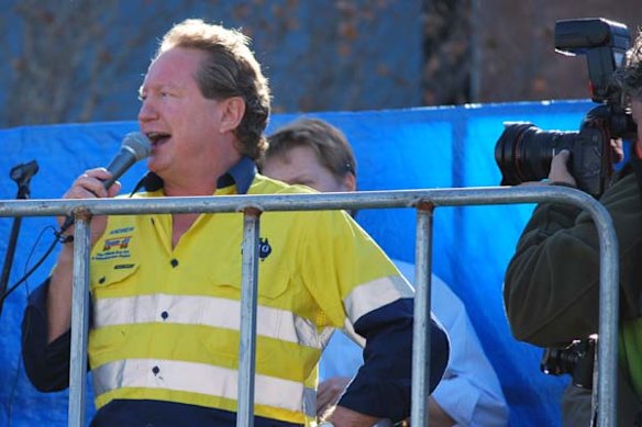 Fortescue Metals boss Andrew 'Twiggy' Forrest addresses the crowd. Photo: Chalpat Sonti