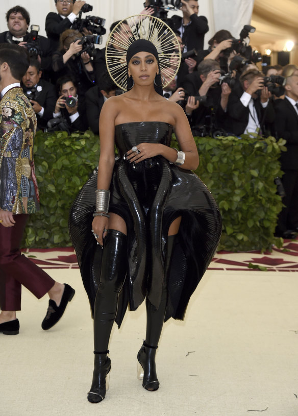 Solange attends The Metropolitan Museum of Art's Costume Institute benefit gala celebrating the opening of the Heavenly Bodies: Fashion and the Catholic Imagination exhibition on Monday, May 7, 2018, in New York.