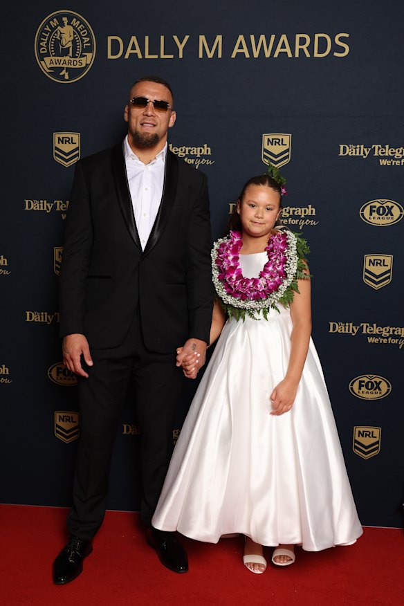 James Fisher-Harris of the Warriors and his daughter Tahira.
