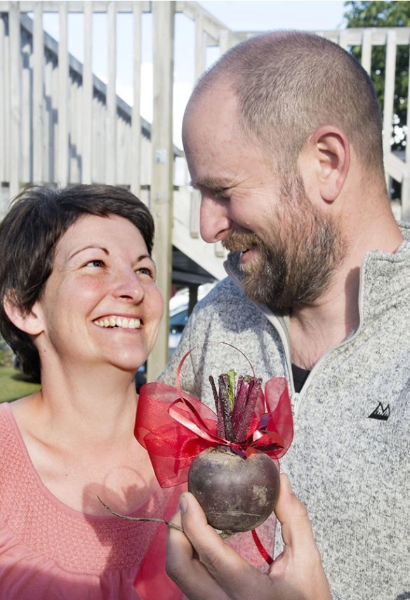 Graeme and Juliet Woller with the beetroot. 