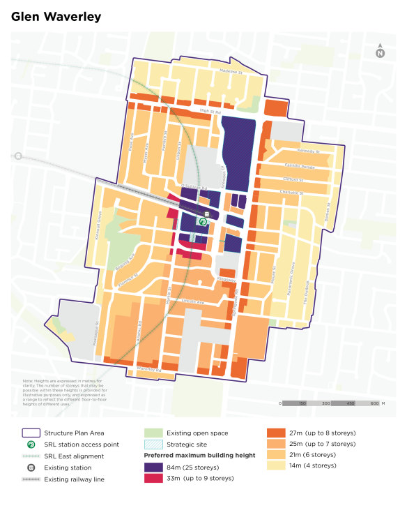 The draft structure plan map for Glen Waverley.