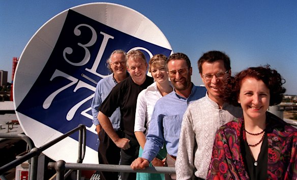 3LO's 1999 line-up (L-R) Derek Guille,Terry Laidler, Sian Prior, Jon Faine, Peter Clarke and Lynne Haultain