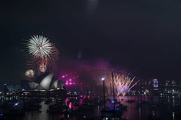 The New Years Eve 9pm fireworks over Sydney Harbour.