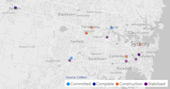 Build-to-rent projects in Sydney that are complete, under construction or are likely to be delivered by 2026.