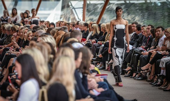 Models on the catwalk for Carla Zampatti's Spring/Summer 2015 collection showcase.