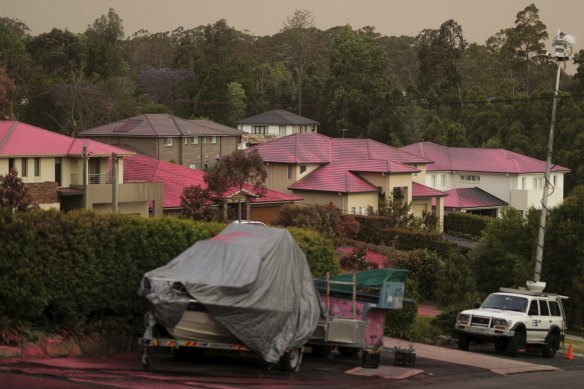 Fire retardant used on properties on Barwon Avenue during a fire in South Turramurra.