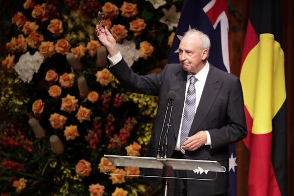 Former prime minister Paul Keating speaks at the state memorial service for Bob Hawke.