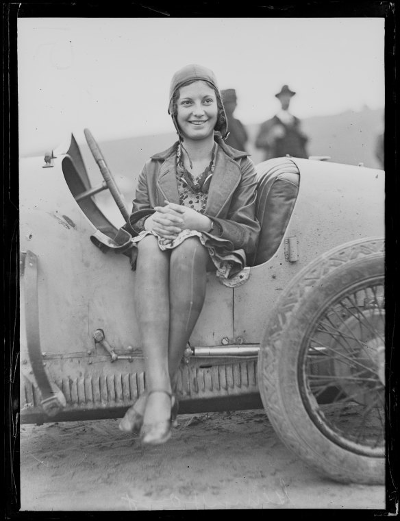 One of Mike Bowers’ favourite images is of Jean Thompson sitting in her husband’s Bugatti between races at Mile Beach in 1930. Image courtesy of the National Library of Australia.