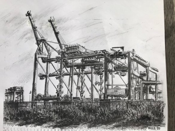 Webb Dock at Port Melbourne as drawn by Peter Mills.