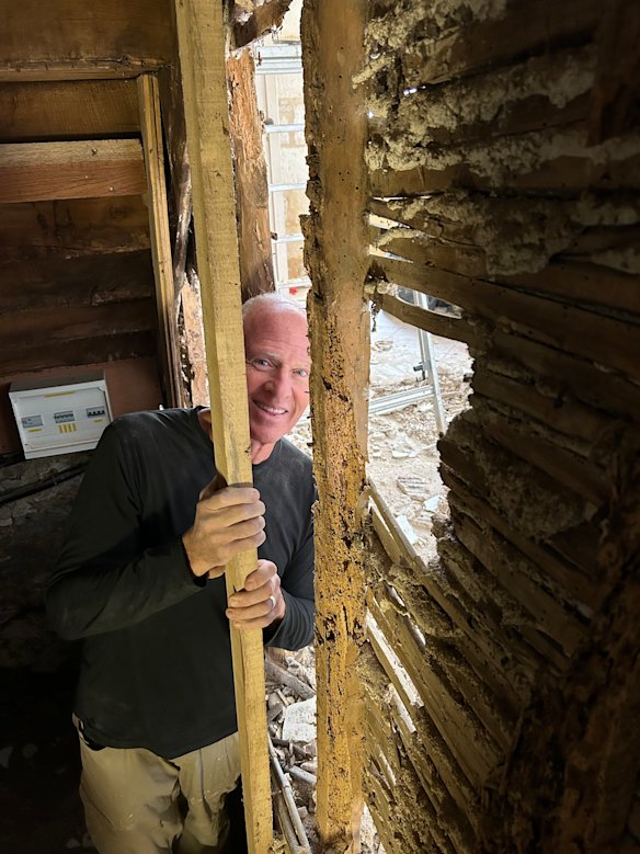 Richard Timson in the original kitchen of the chateau.