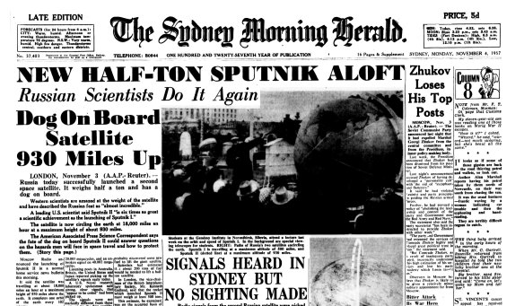 Front page of Sydney Morning Herald on November 4, 1957.