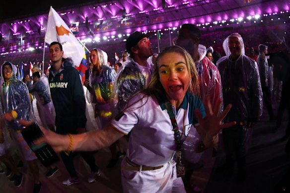 Members of Team Australia take part during the 'Heroes of the Games' segment during the Closing Ceremony on Day 16 of the Rio 2016 Olympic Games.