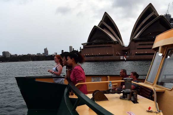 Commuters take the ferry towards Cremorne Point Wharf in 2020.
