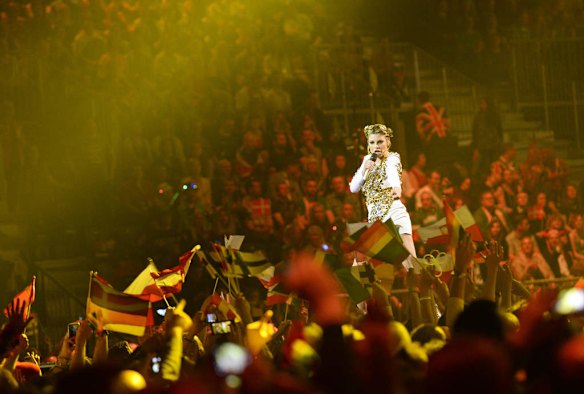 Emma Marrone representing Italy performs during the Eurovision Song Contest 2014 Grand Final in Copenhagen, Denmark, on May 10, 2014. Photo by AFP