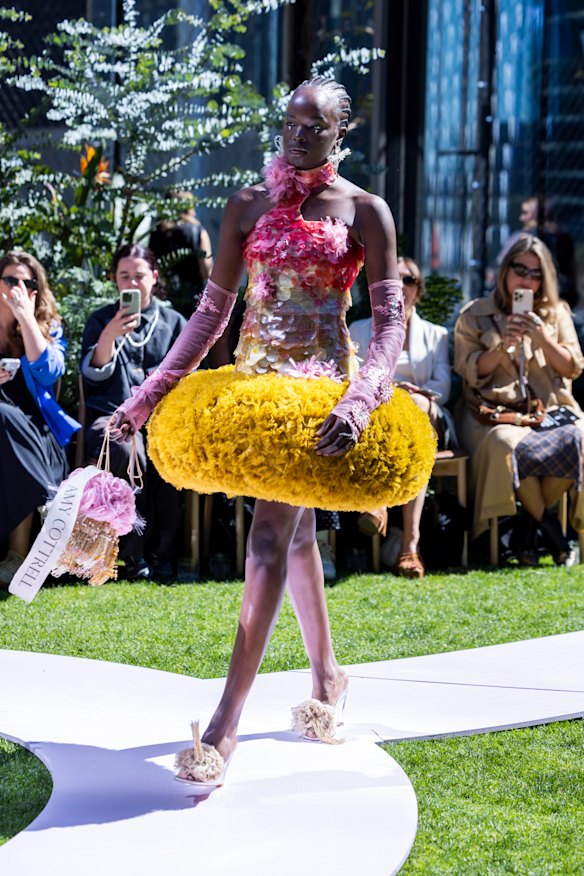 A look from sustainable fashion brand Amy Cottrell on the runway at Melbourne Fashion Week 2026. 