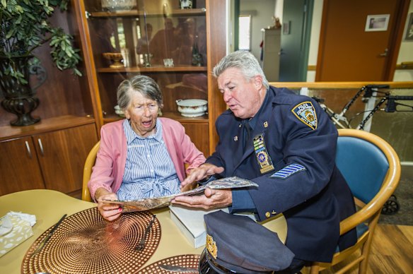 Uniting Care Mirinjani retirement village has granted a lifelong wish for resident Berenice Benson to meet a real New York city cop (something she mentions every tine she gets into the facility lift featuring a poster of the New York skyline). NYPD Detective Howard Shank was glad to accommodate. 