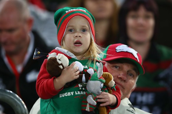 Cheeky monkey: Rabbitohs fans feasted on the points bonanza against the Knights.