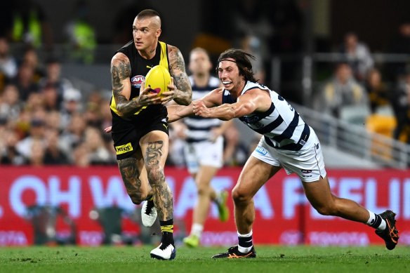 Little room: Amid the cauldron that is September, Dustin Martin, pictured here in the 2020 grand final, was one man who could find space.