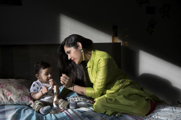 Ripal Shah with her 10 months old son Prayaan in her sister's Westmead apartment.
